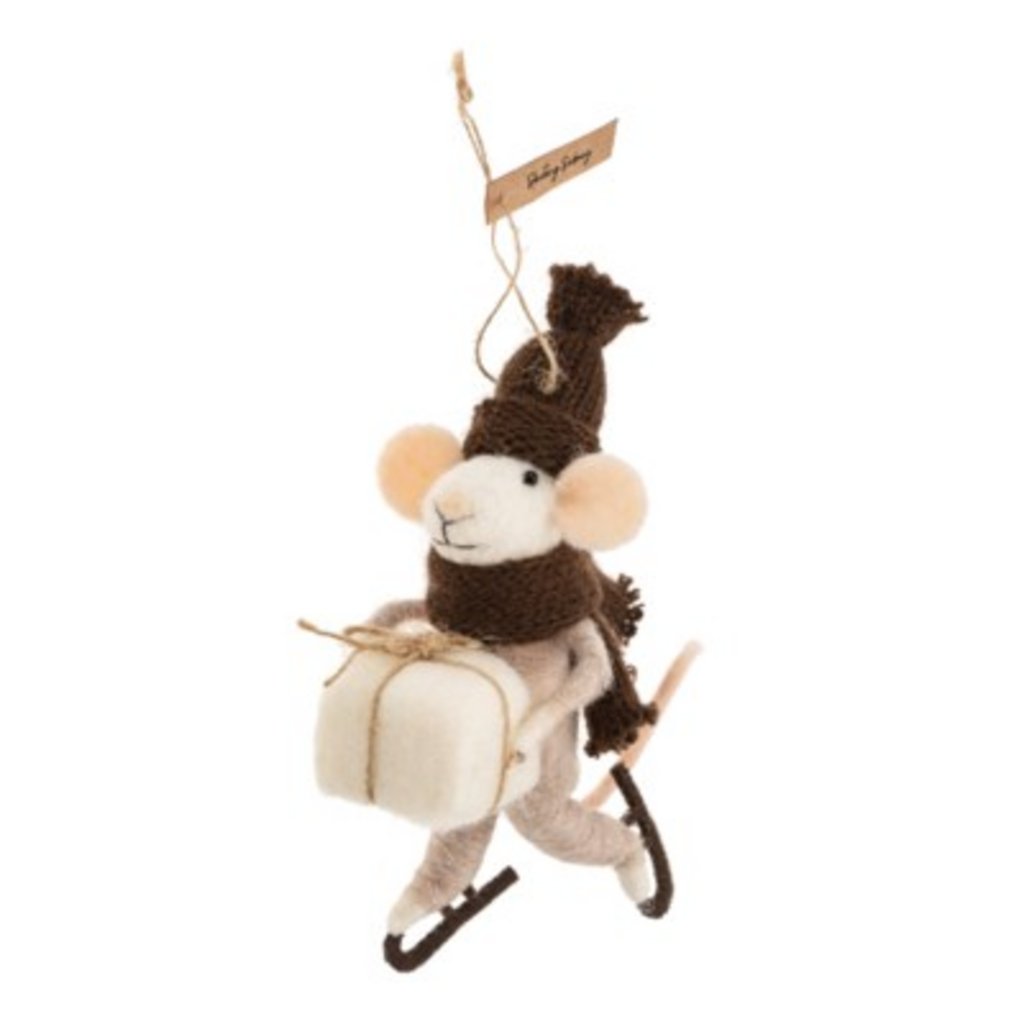 Indaba Felted Mouse Ornament - Skating Sydney