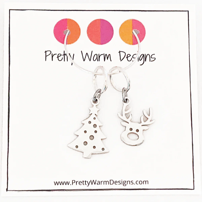 Pretty Warm Designs Pretty Warm Designs - Reindeer and Christmas Tree Ring Stitch Marker