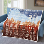 Quilt Inc. Cabin Rules Blue Flannel Sherpa Throw