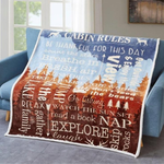 Duke Imports Cabin Rules Blue Flannel Sherpa Throw