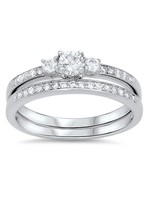 Lily Ana Silver 3 Stone Bridal Ring Set