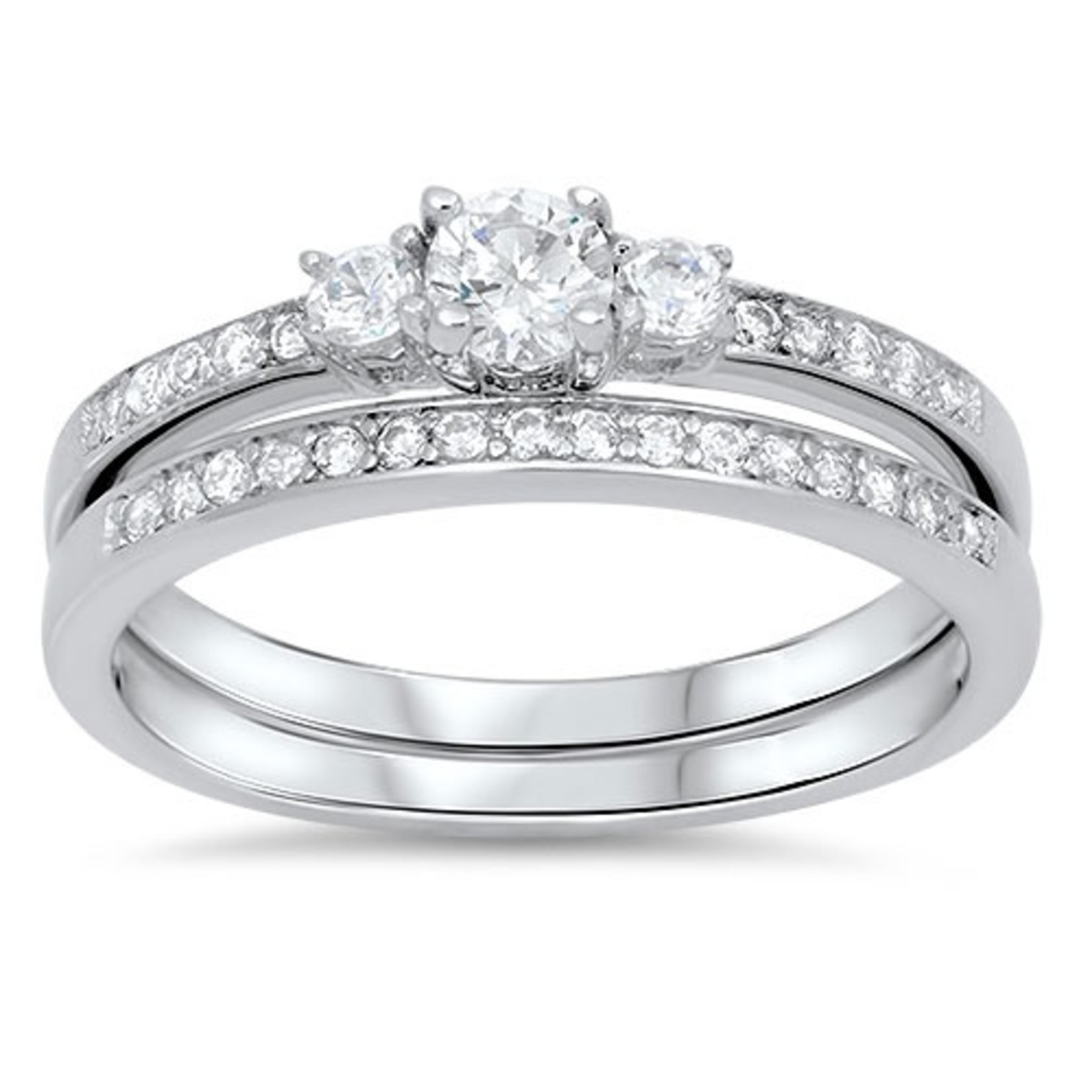 Lily Ana Silver 3 Stone Bridal Ring Set