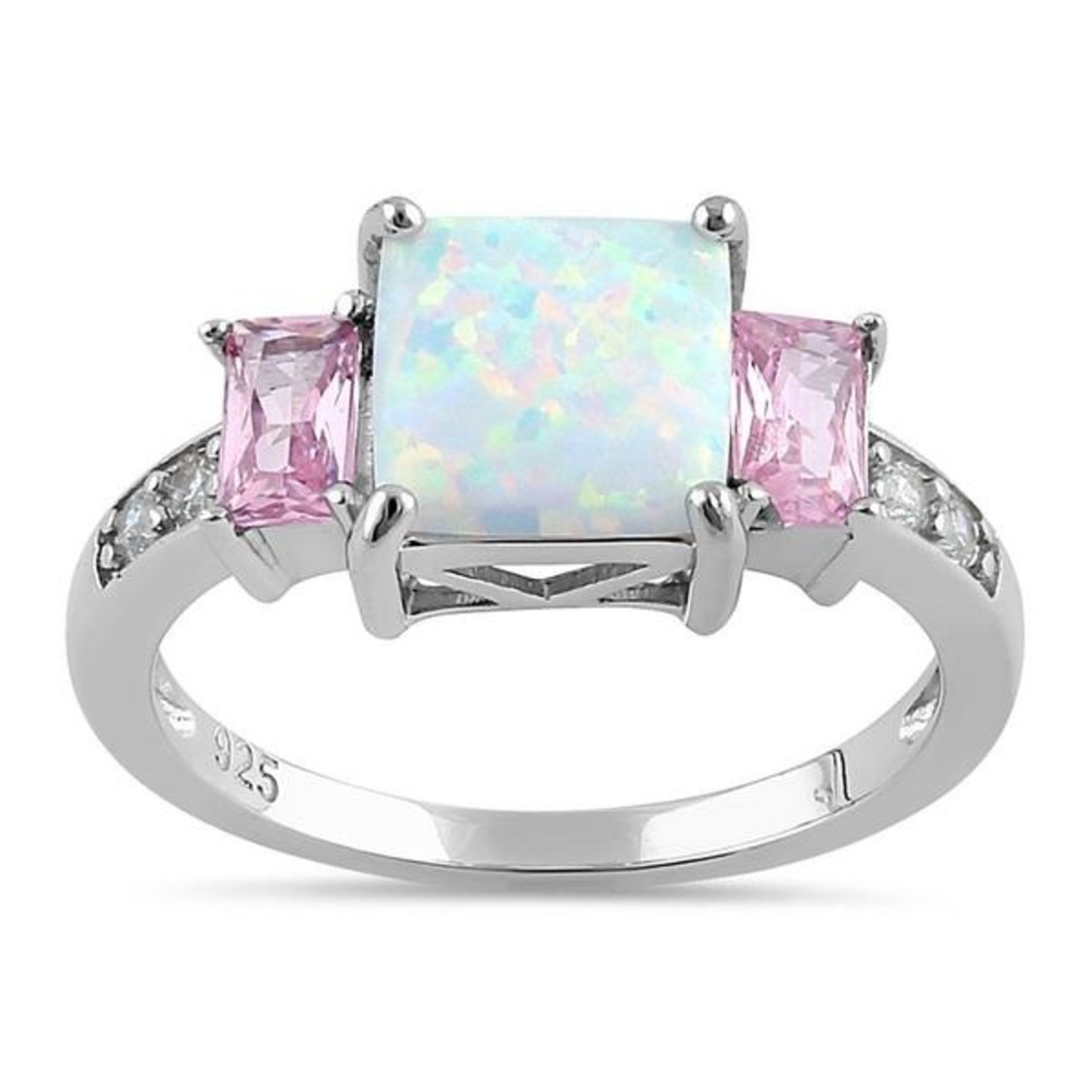 Silver Silver Lab Opal Pink Ice Ring