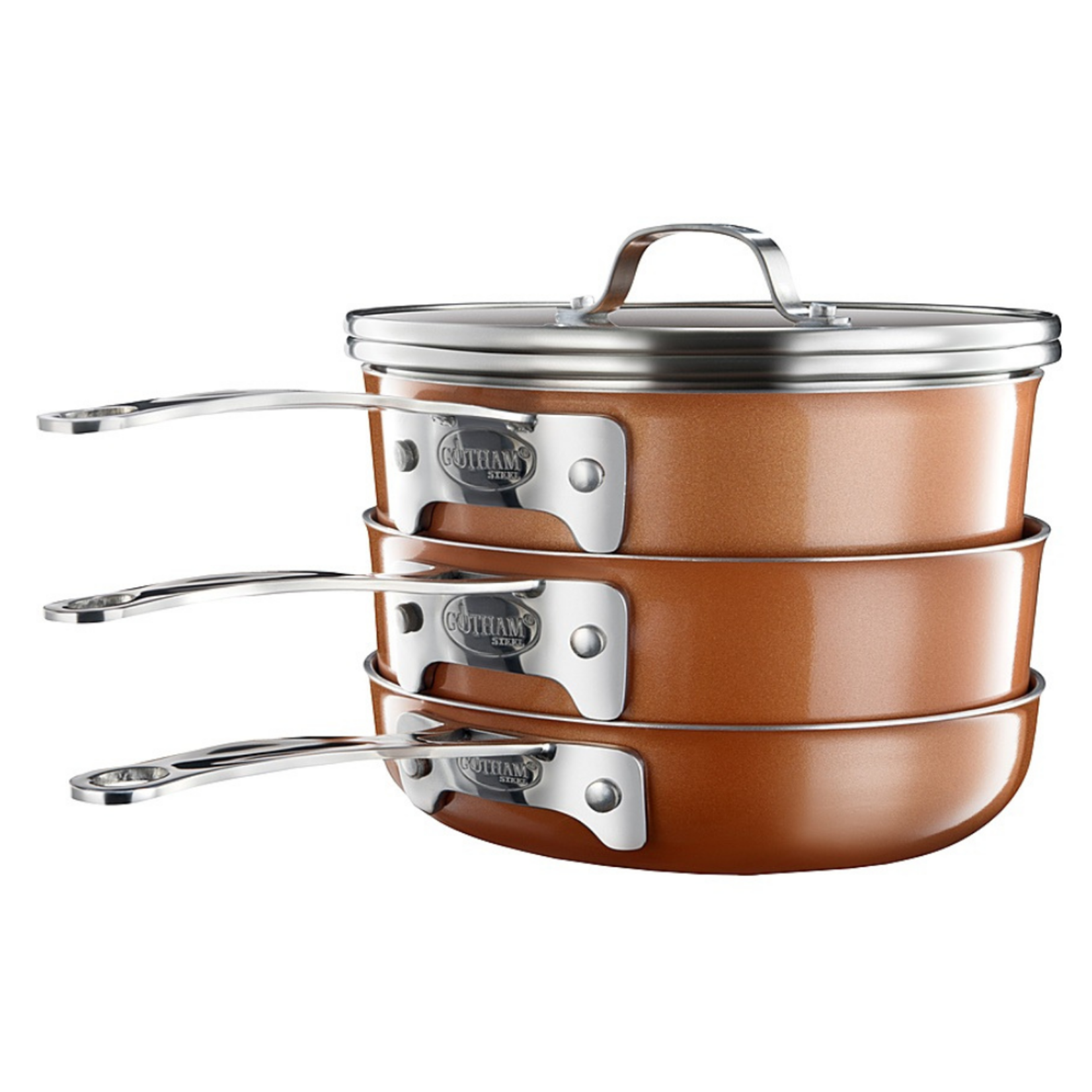 Gotham Steel Cast Textured Copper 3pc Stacking Cookware Set