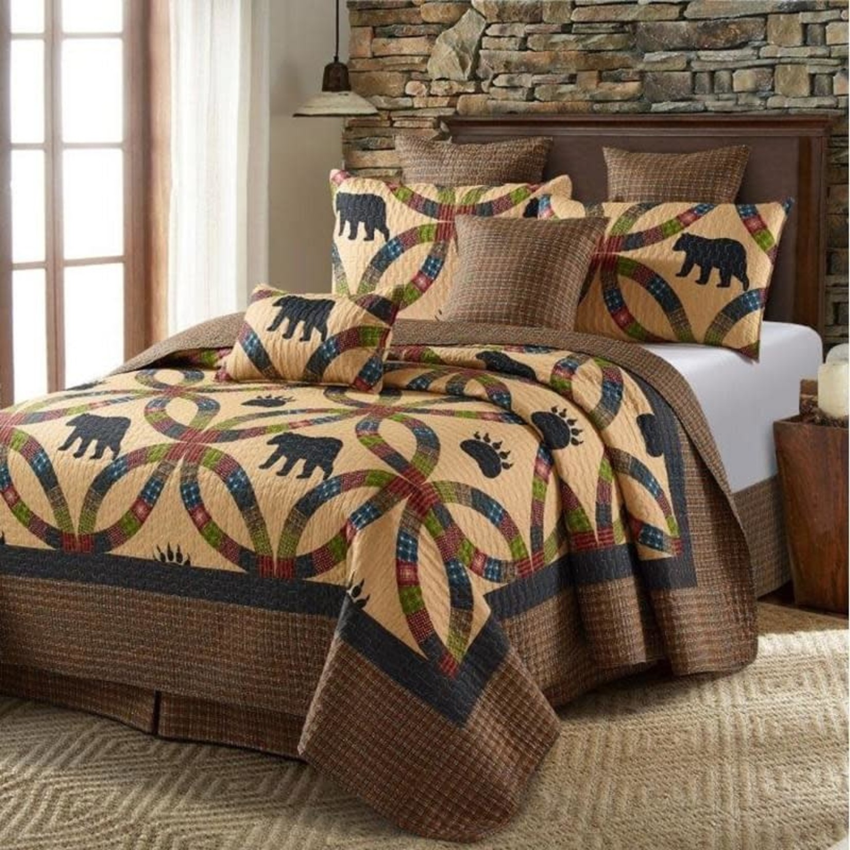 Quilt Inc. Wedding Ring Bear and Paw Quilt Set King