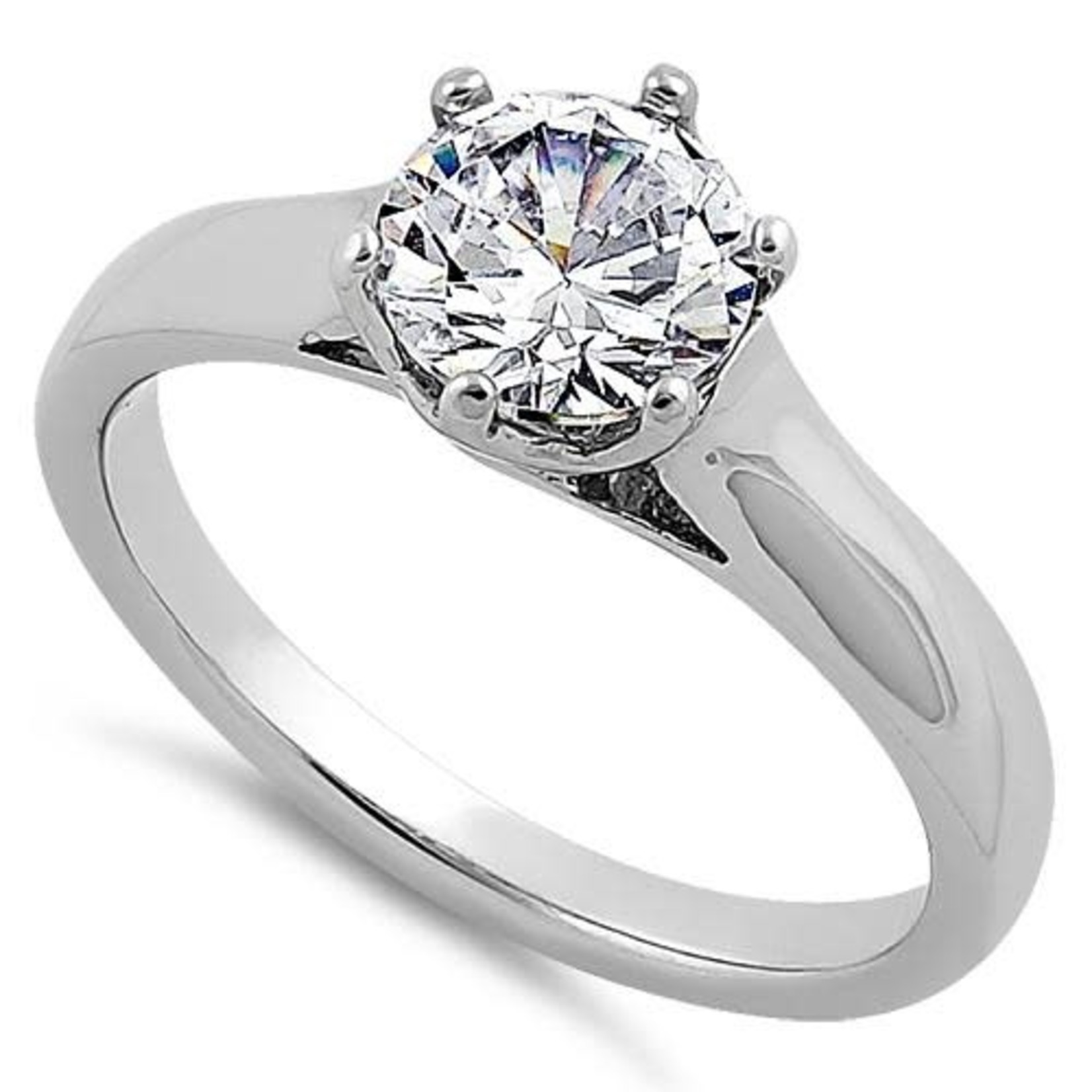 Sterling Silver Solitaire Round Clear Engagement Ring