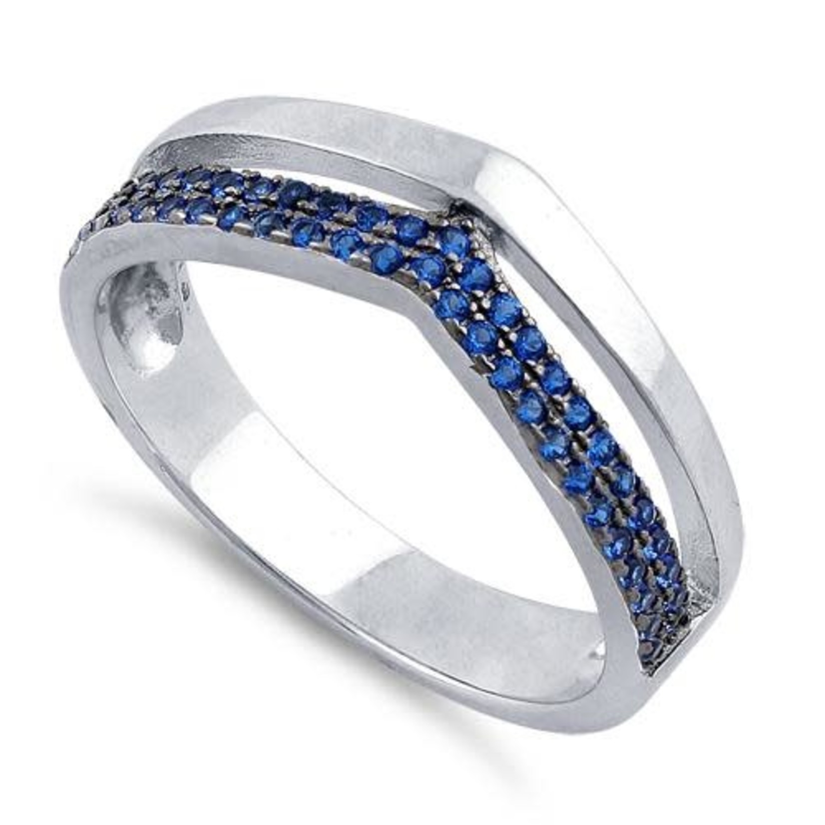Silver Silver Blue V Ring