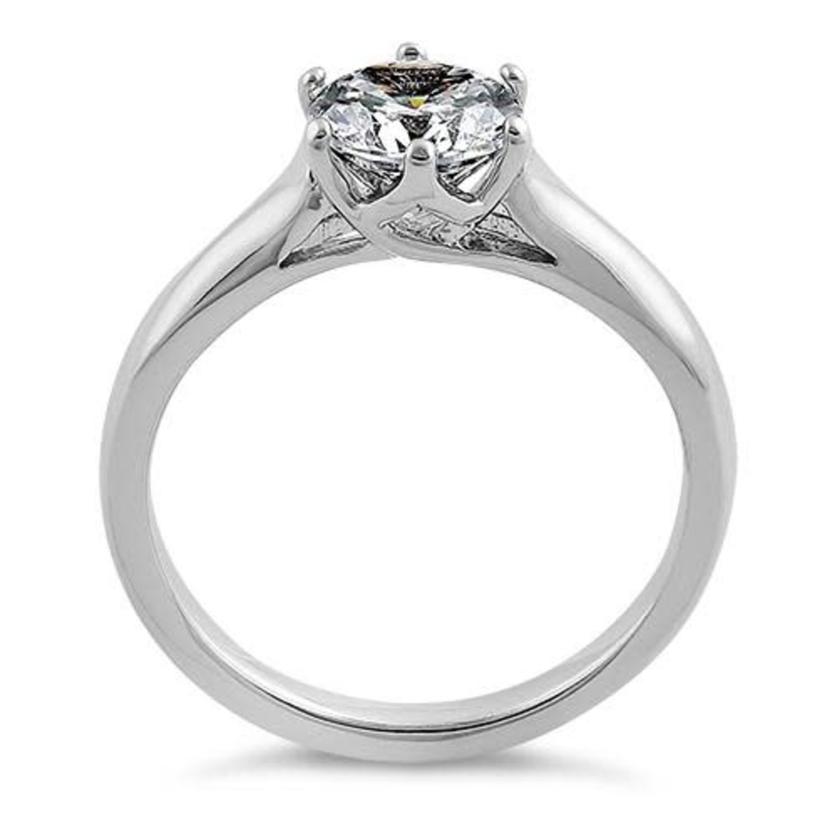 Sterling Silver Solitaire Round Clear Engagement Ring