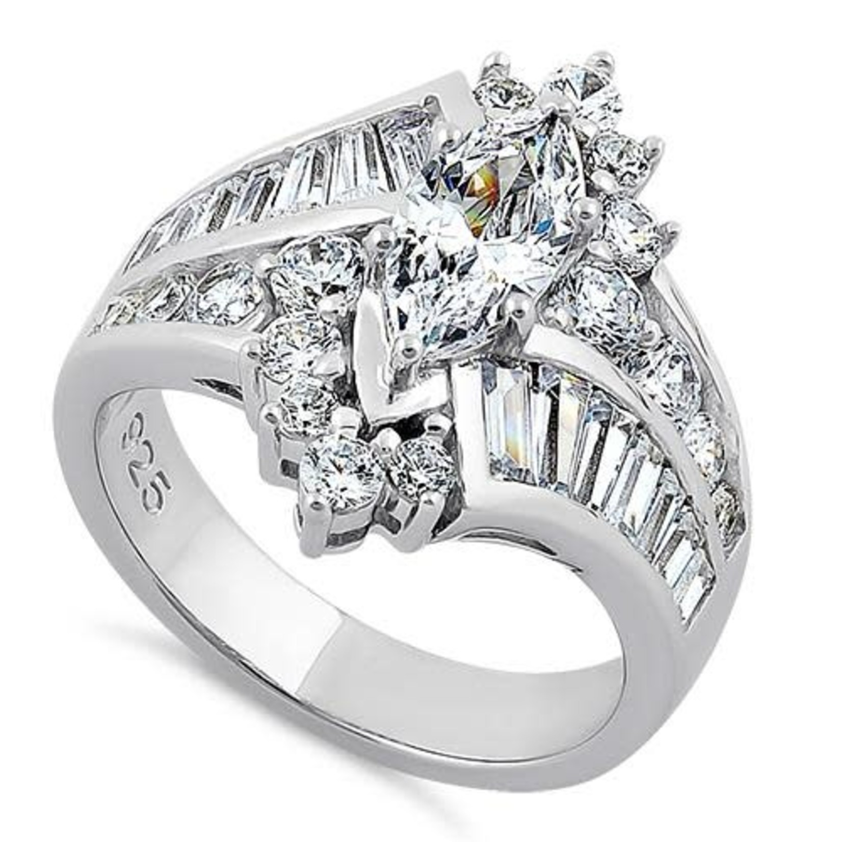 Sterling Silver Reflection Marquise 4c Ring