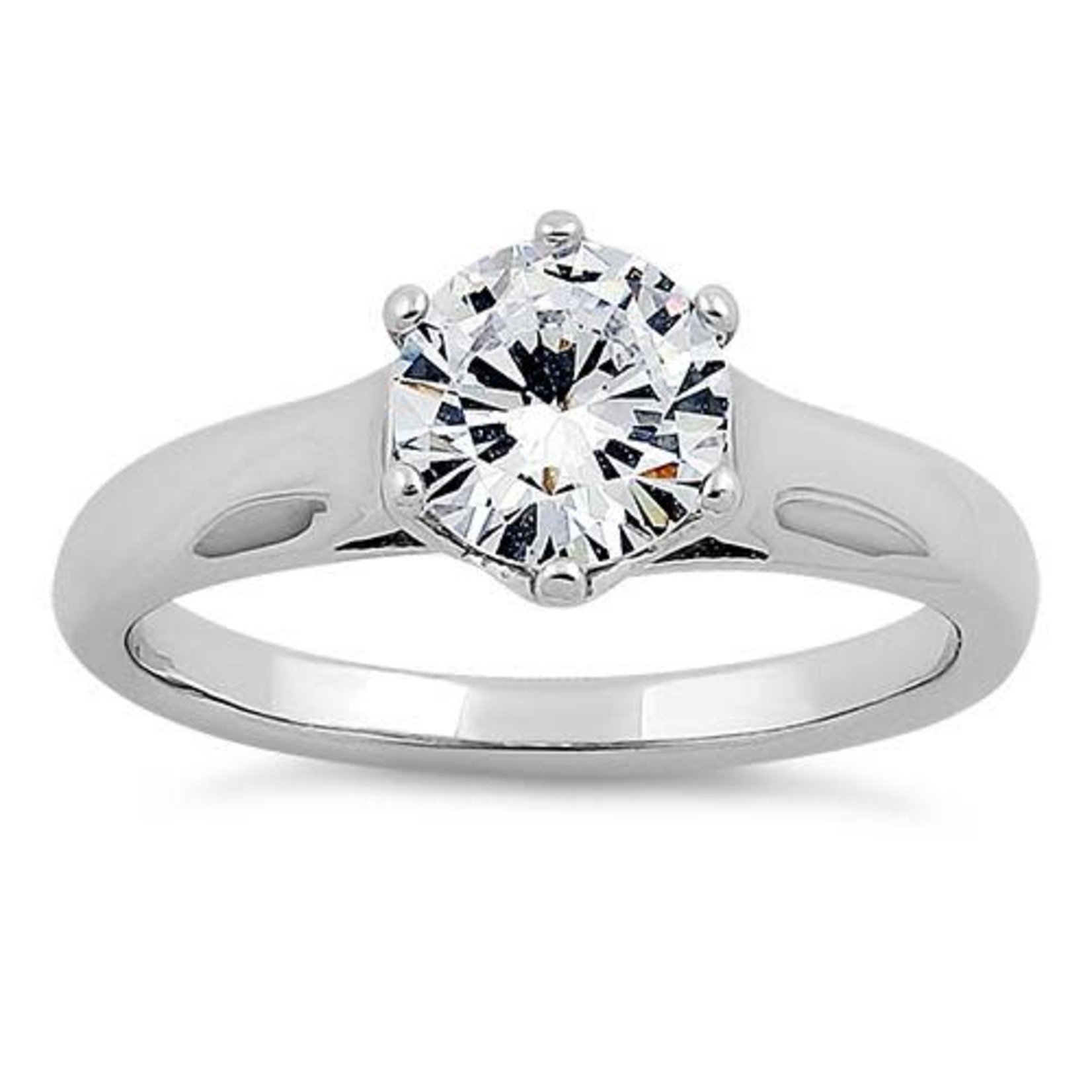 Sterling Silver Solitaire Round Clear Engagement Ring