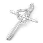 Silver Cross Pendant with Intertwined Heart