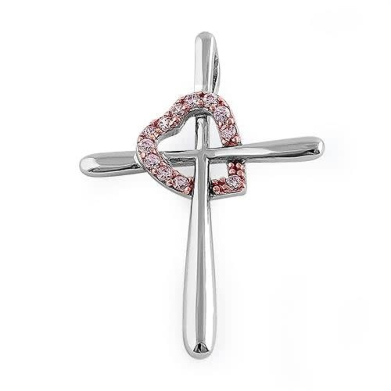 Silver Silver Cross Pendant with Intertwined Heart