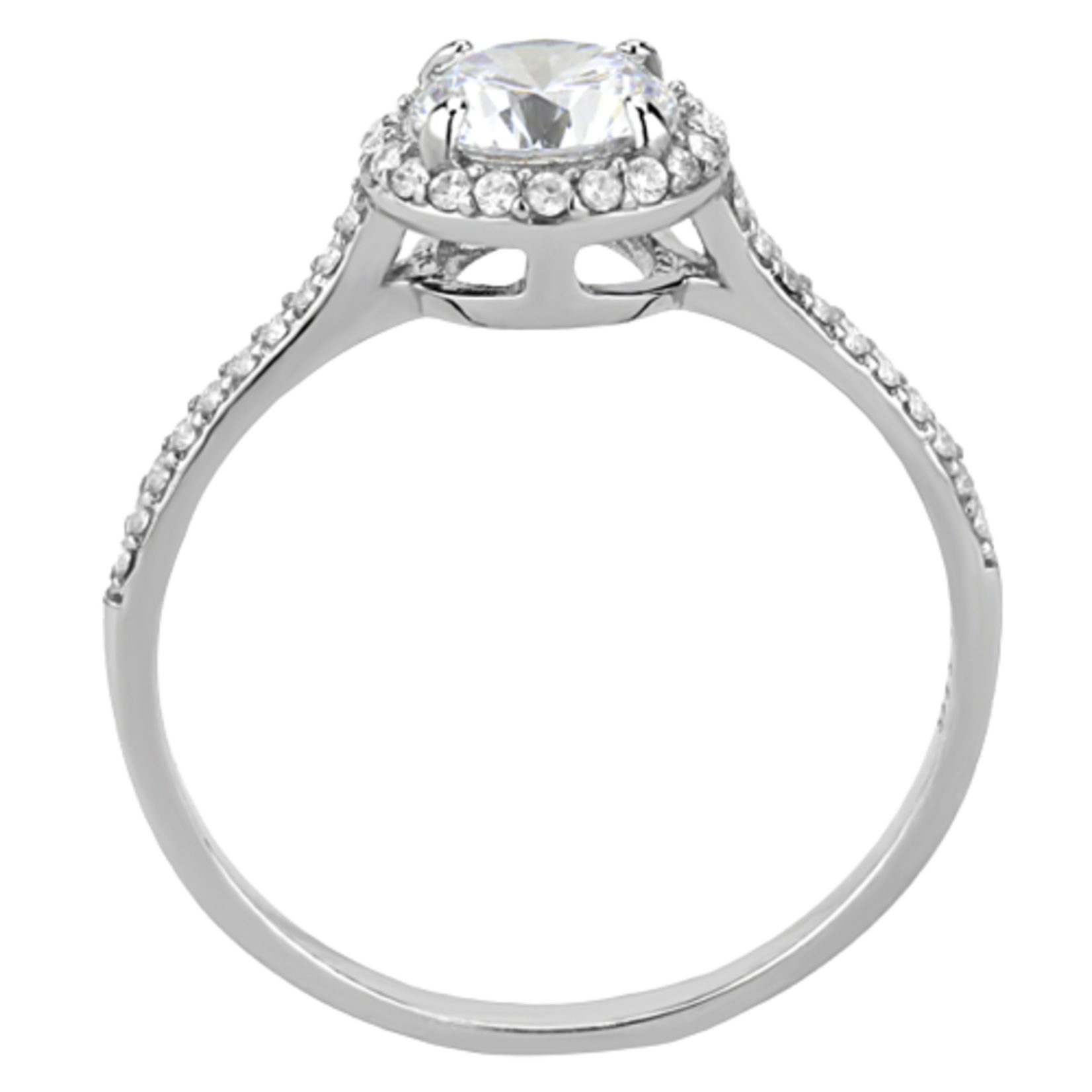 ROS Steel CZ Halo-Set Engagement Ring