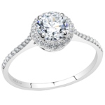 ROS Steel CZ Halo-Set Engagement Ring