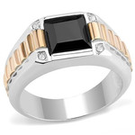 ROS Mens Stainless Steel Ring with Black Stone