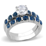 ROS Clear & Blue Stone Wedding Ring Set