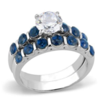 Clear & Blue Stone Wedding Ring Set