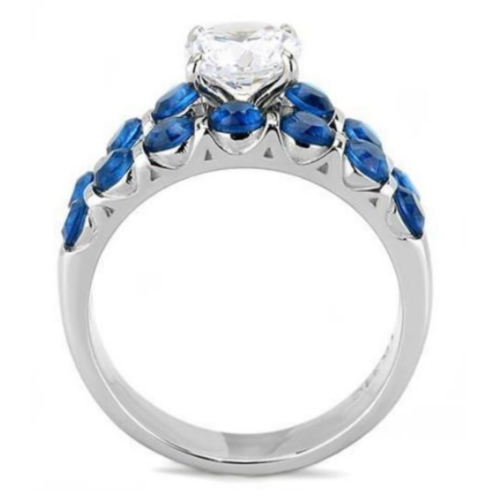 ROS Clear & Blue Stone Wedding Ring Set