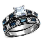 ROS Blue & Clear Wedding Ring Set