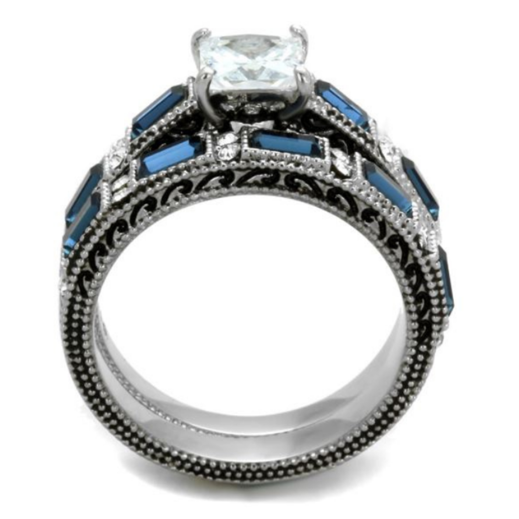 ROS Blue & Clear Wedding Ring Set