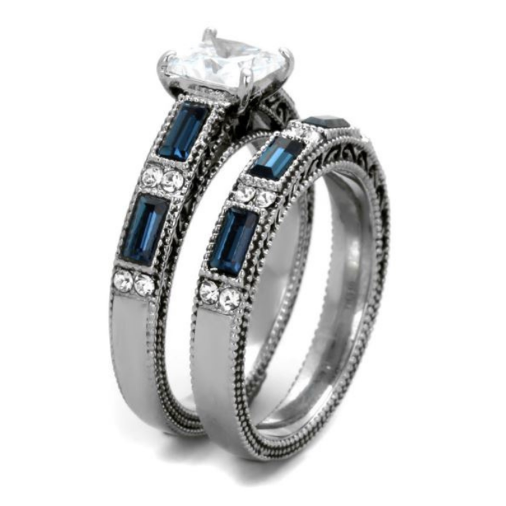 ROS Blue & Clear Wedding Ring Set
