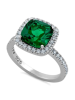 Sterling Silver Cushion Cut Emerald Ring Sz 9
