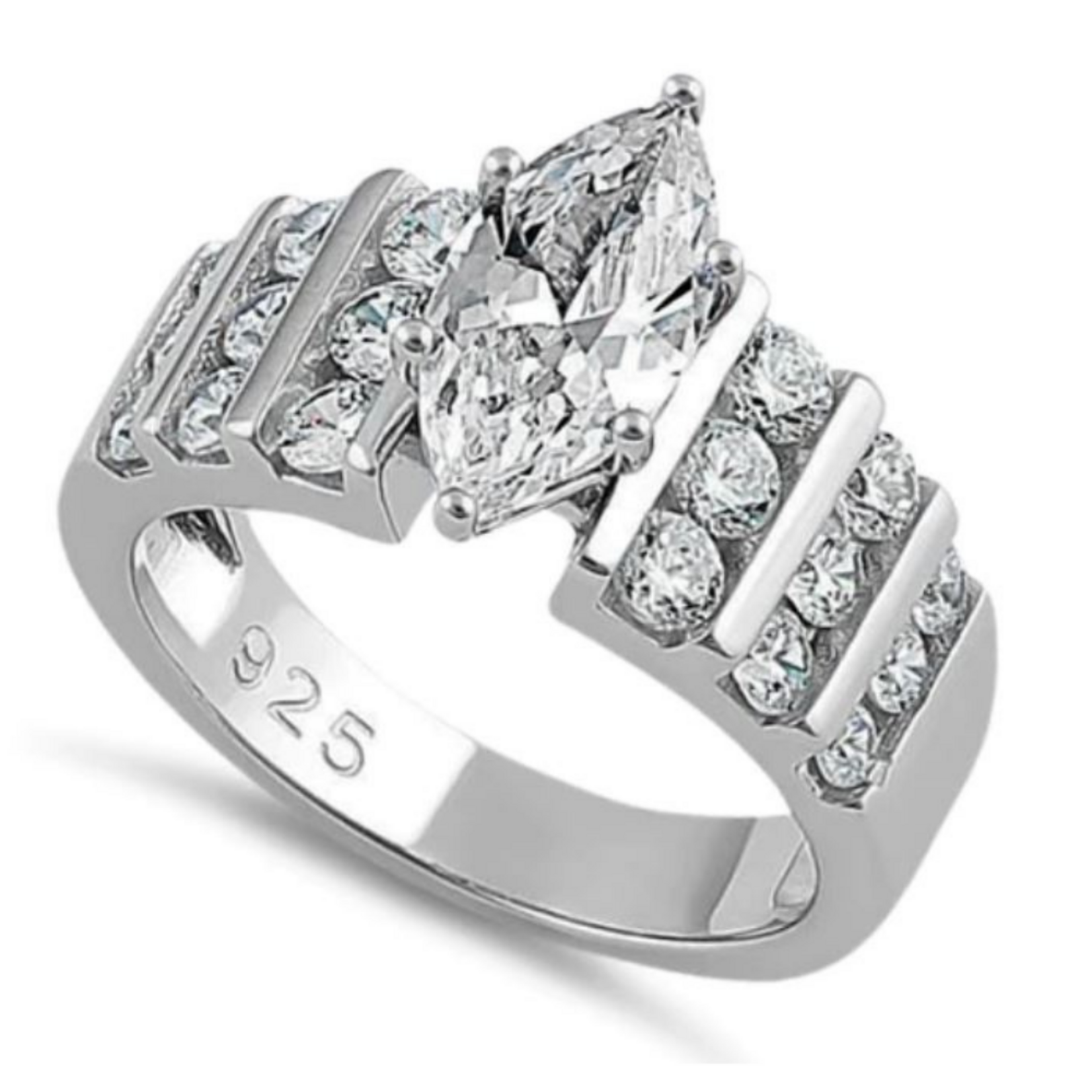 RLD Sterling Silver 3c Marquis Ring