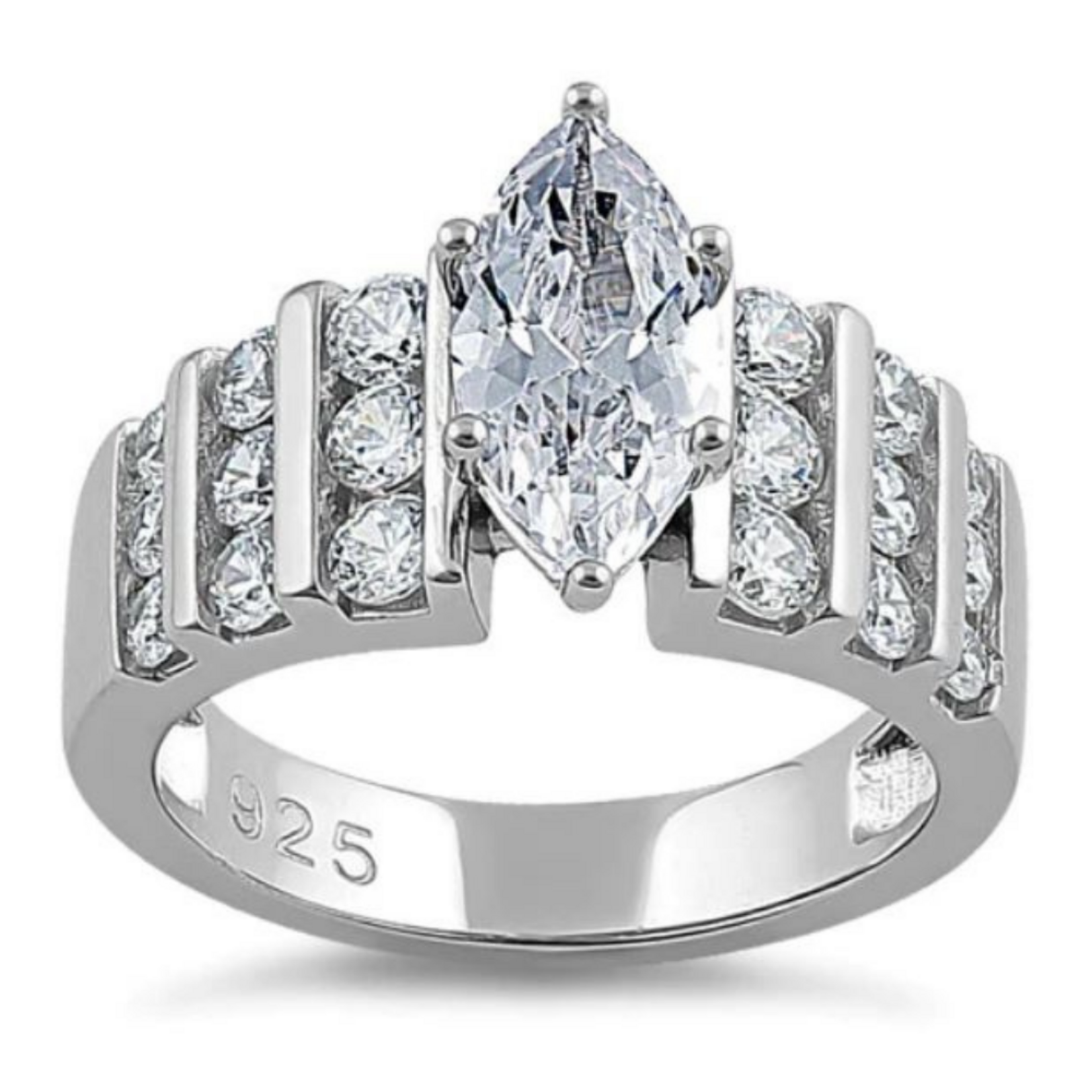 RLD Sterling Silver 3c Marquis Ring