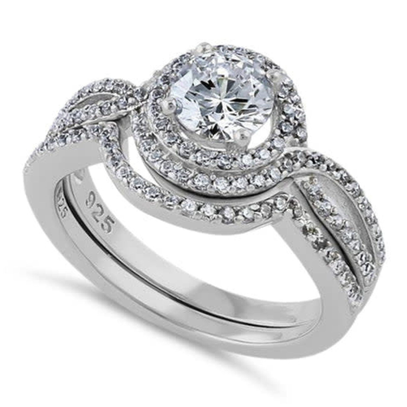 RLD Silver Round Halo Bridal Set
