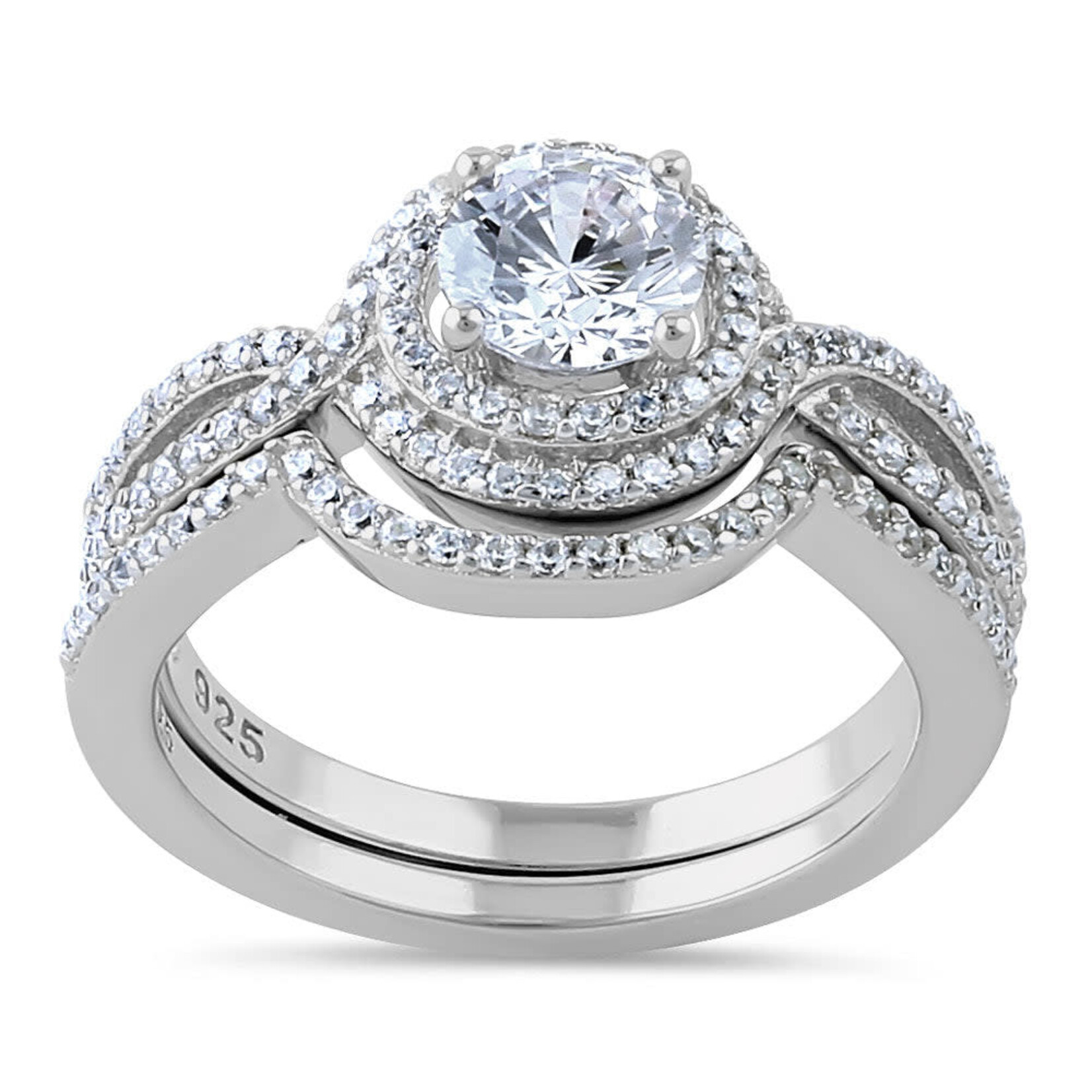 RLD Silver Round Halo Bridal Set