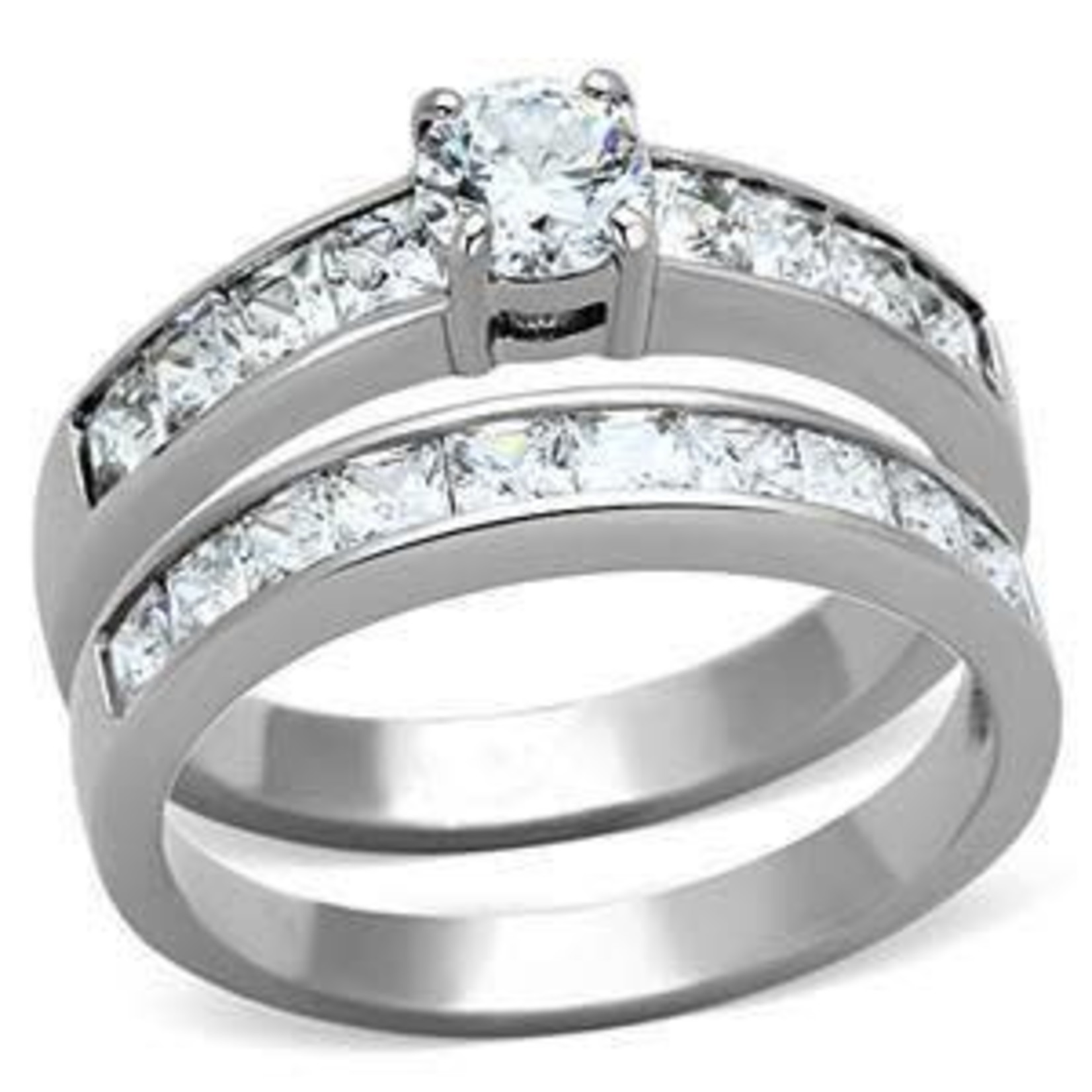 ROS Stacked Dual Band Steel CZ Ring