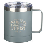 Christian Art Gifts All Things SS Gray Mug w/ Lid