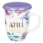 Christian Art Gifts Mug Lidded Purple Be Still Psa 46:10