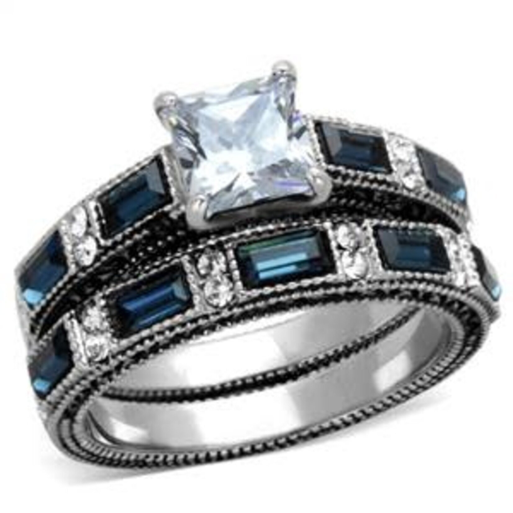 ROS Blue & Clear Wedding Ring Set