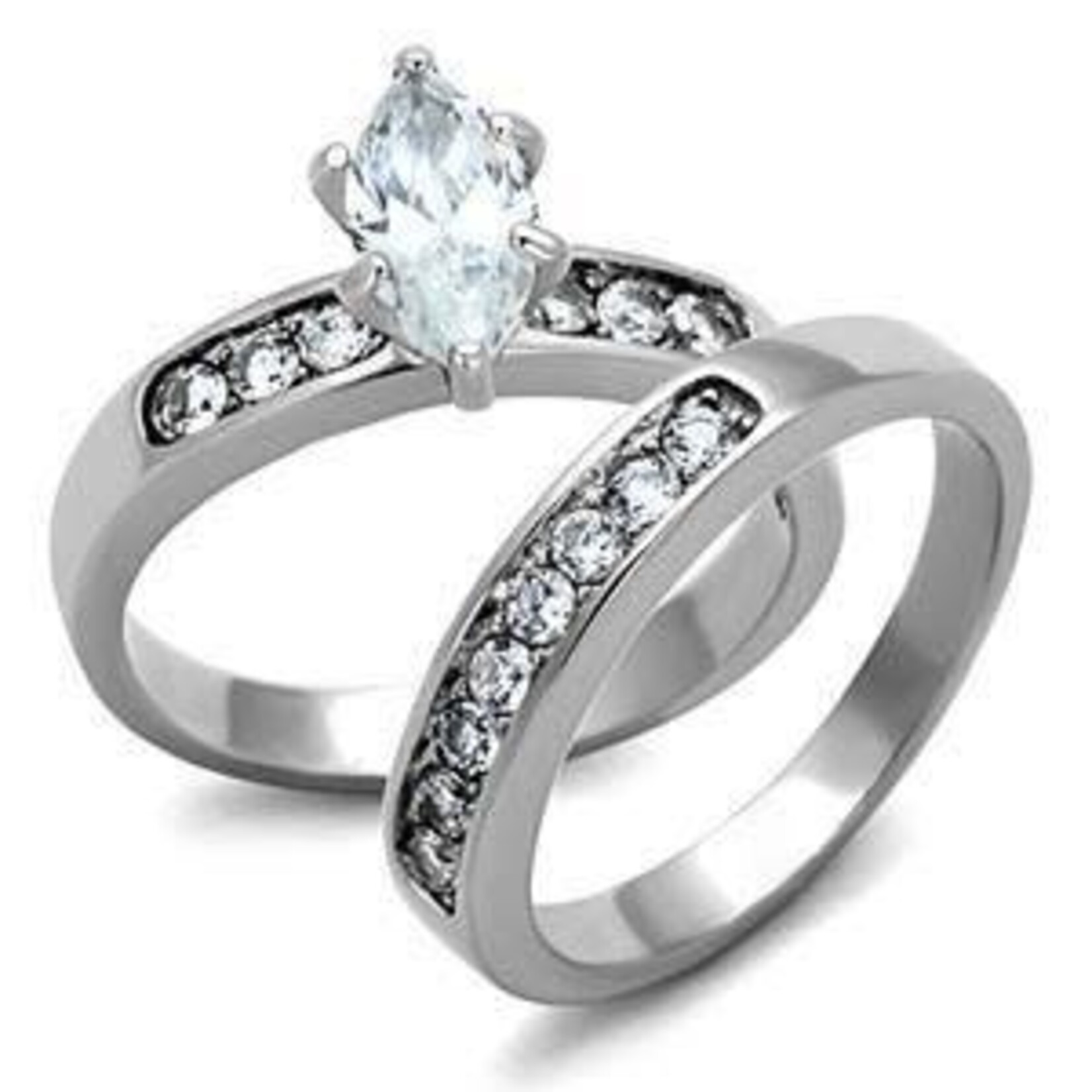 ROS Marquis Cut Stack Wedding Ring Set