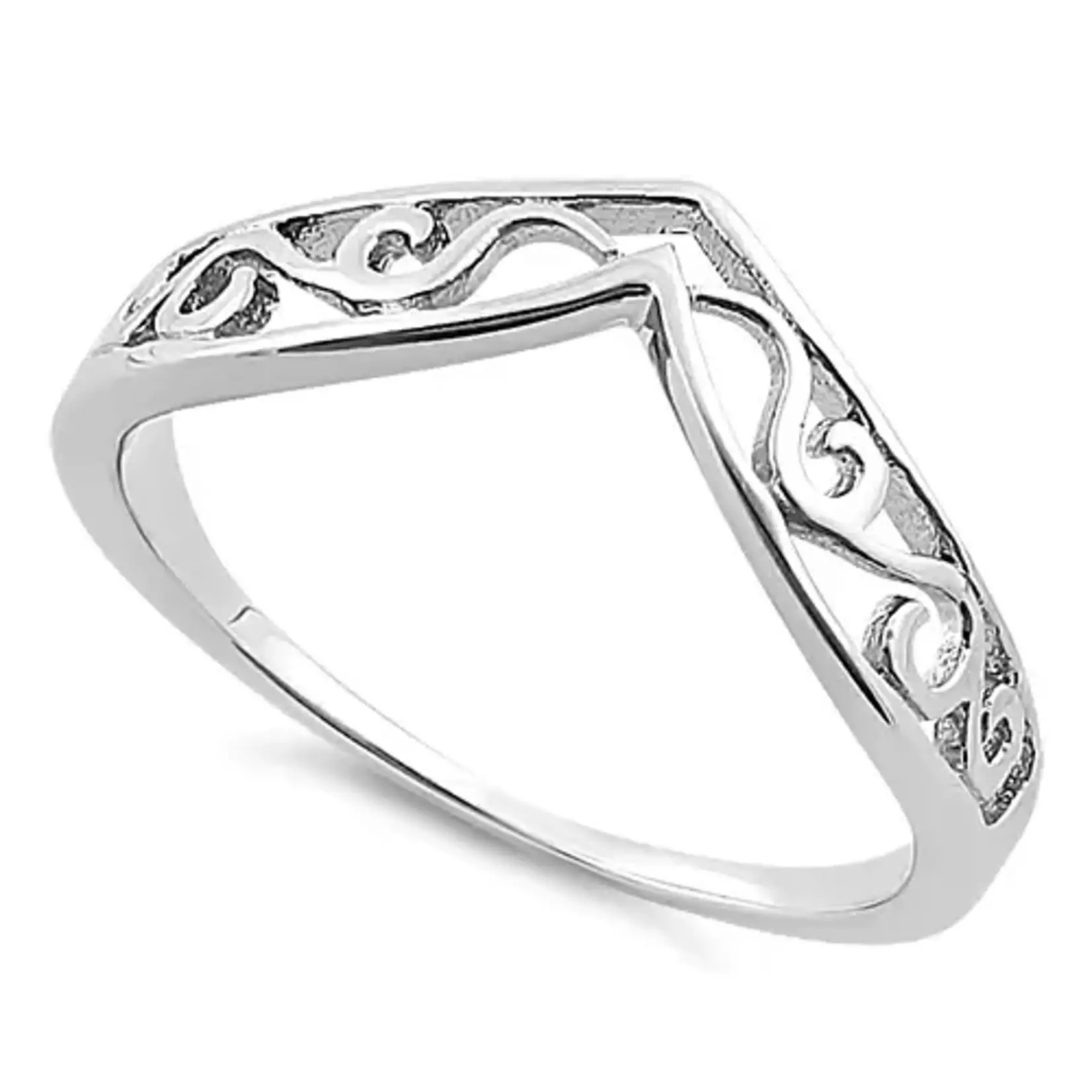 Silver Silver Filigree V Ring