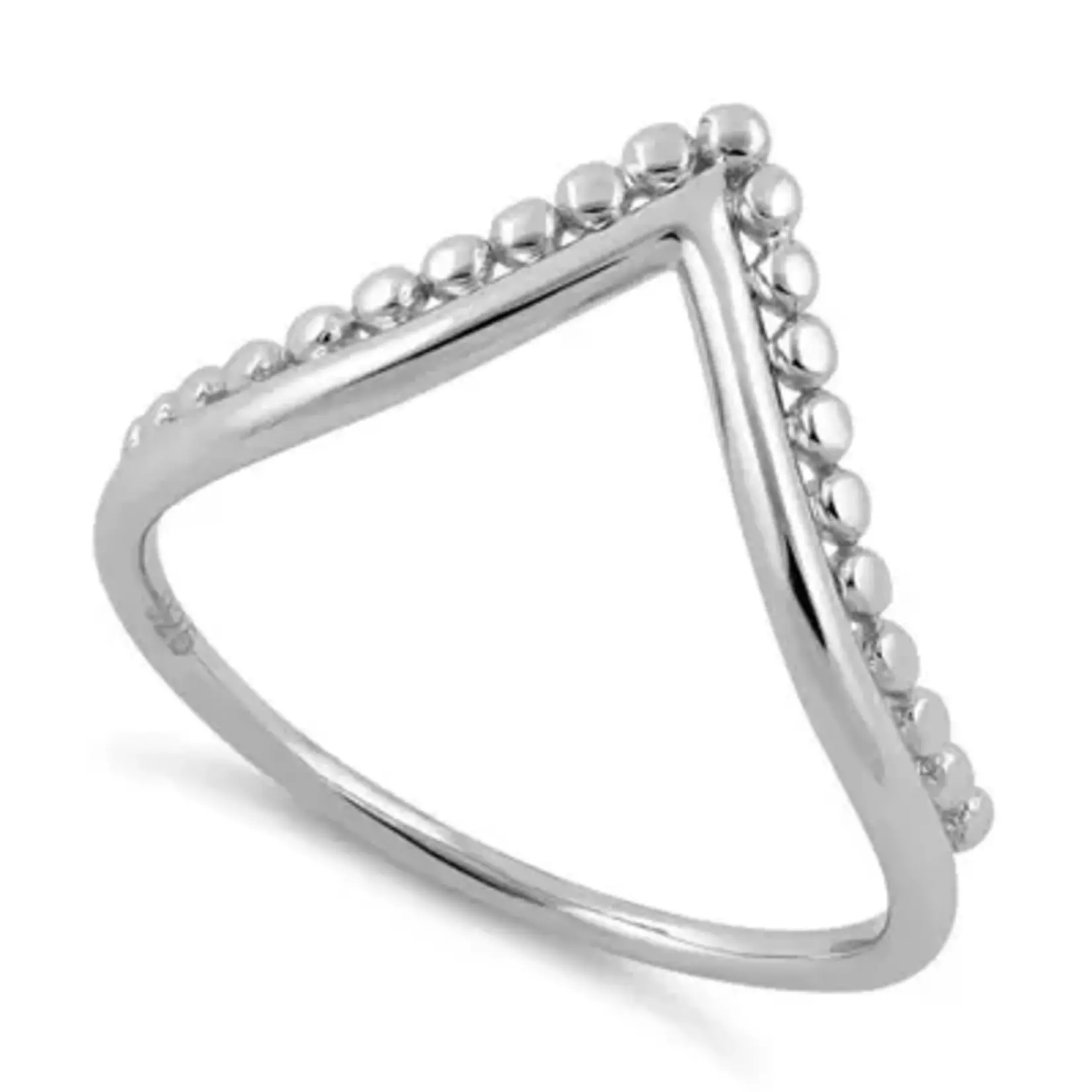 Silver Silver Beaded V Ring