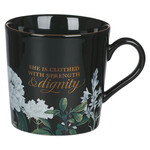 Christian Art Gifts Black Floral Strength and Dignity Mug