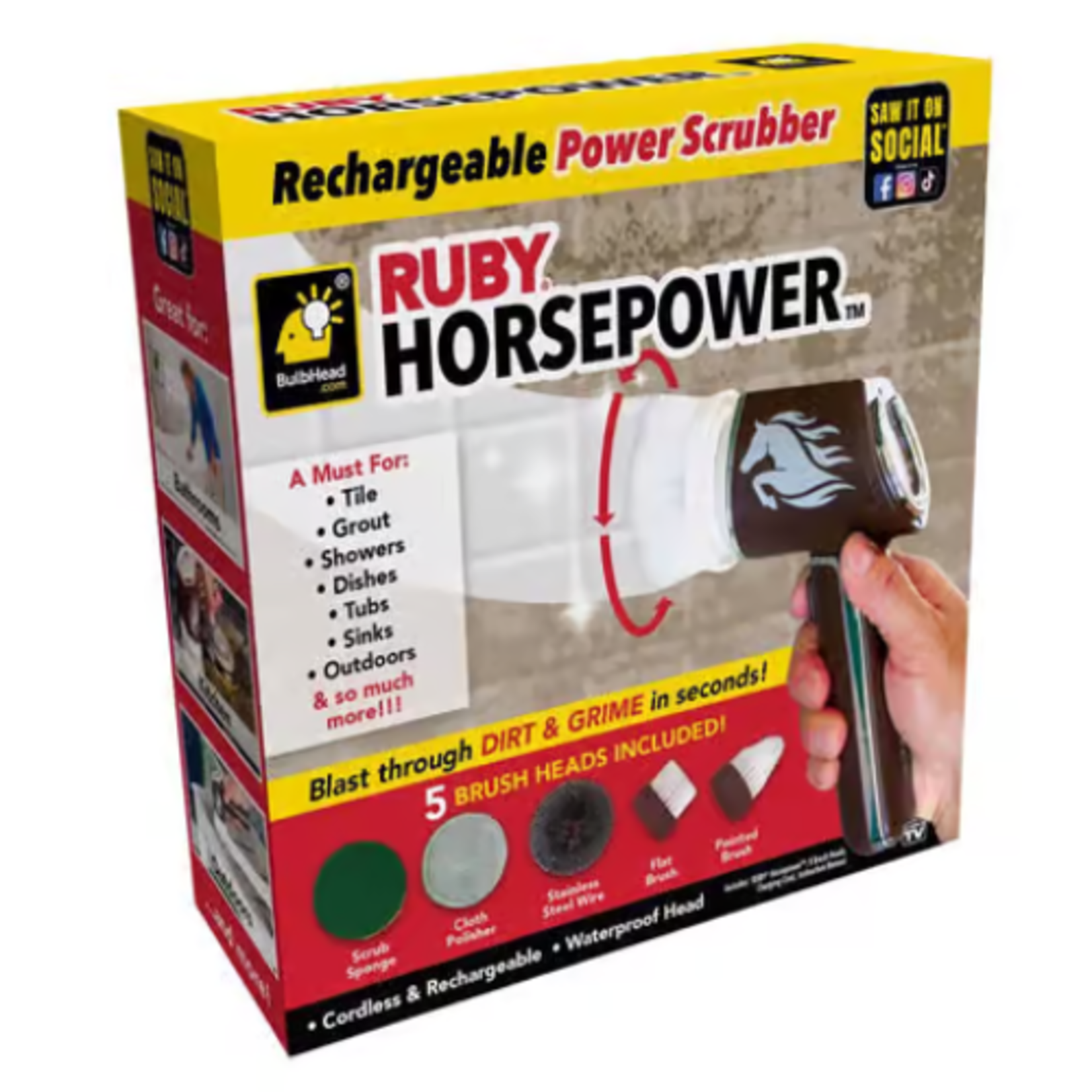 As Seen On TV Ruby Horse Power Scrubber Cordless Rechargeable Water Proof Power Scrubber