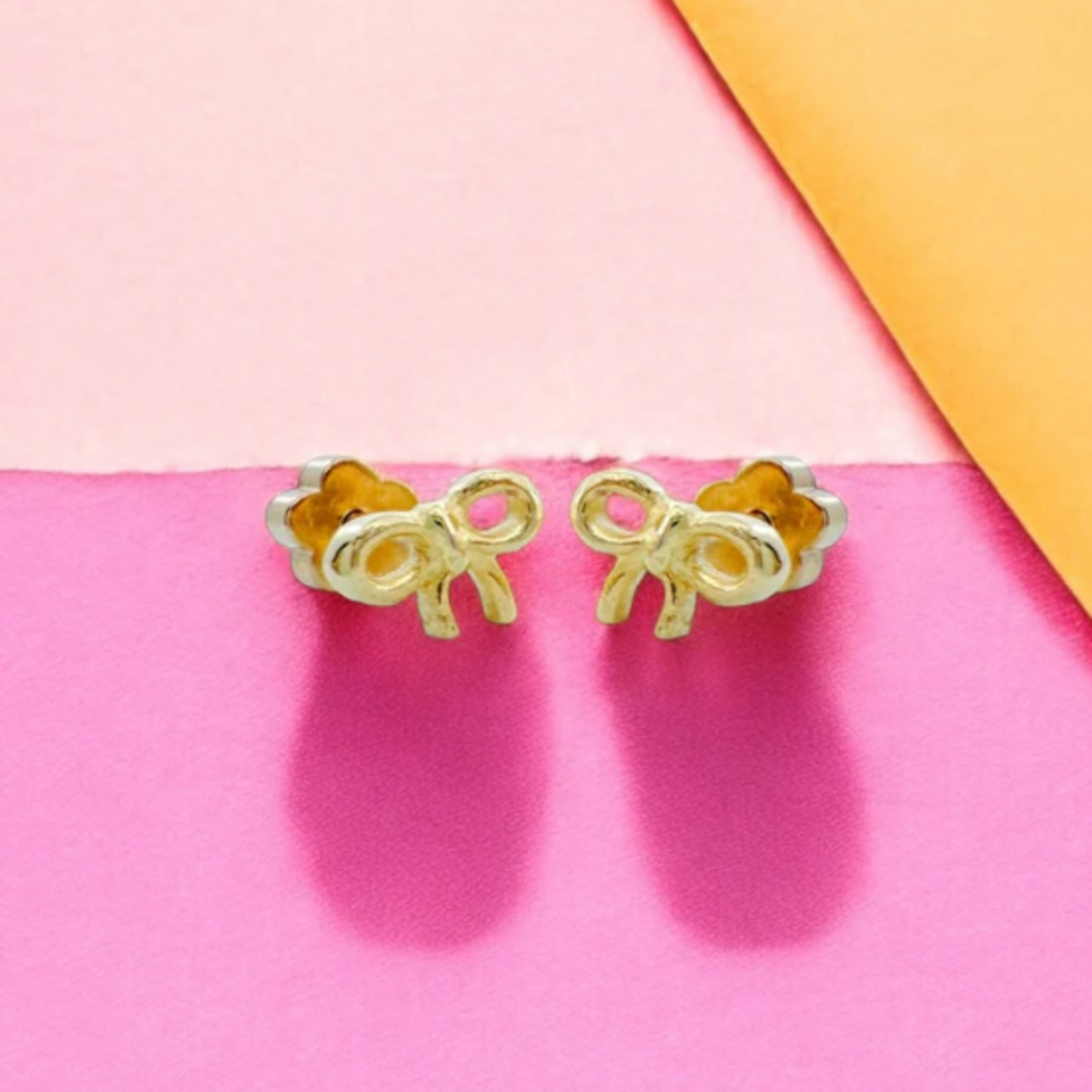 Bow Tiny Stud Earrings 14k Over SS