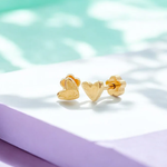 Gold Hearts Tiny Stud Earrings 14k Over SS