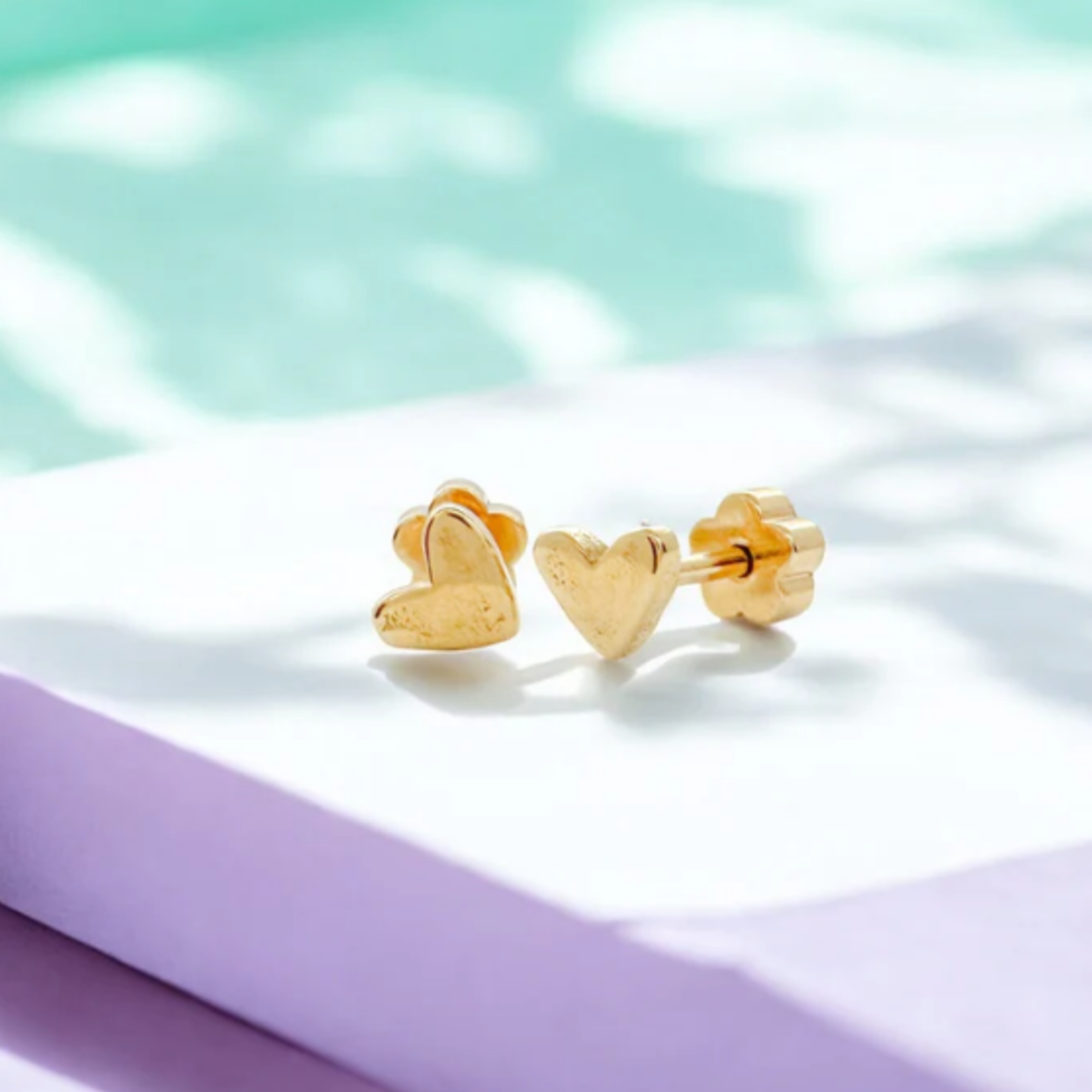 Gold Hearts Tiny Stud Earrings 14k Over SS