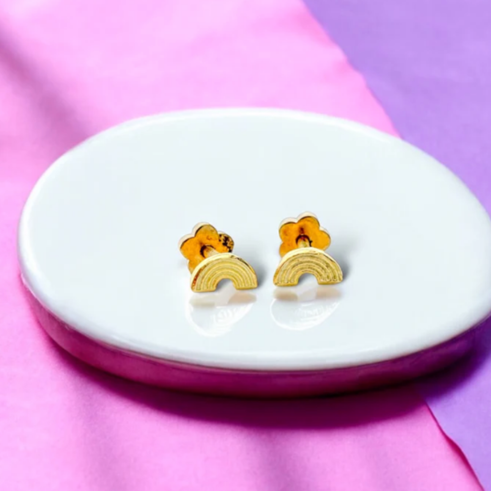 Rainbow Tiny Stud Earrings 14k Over SS