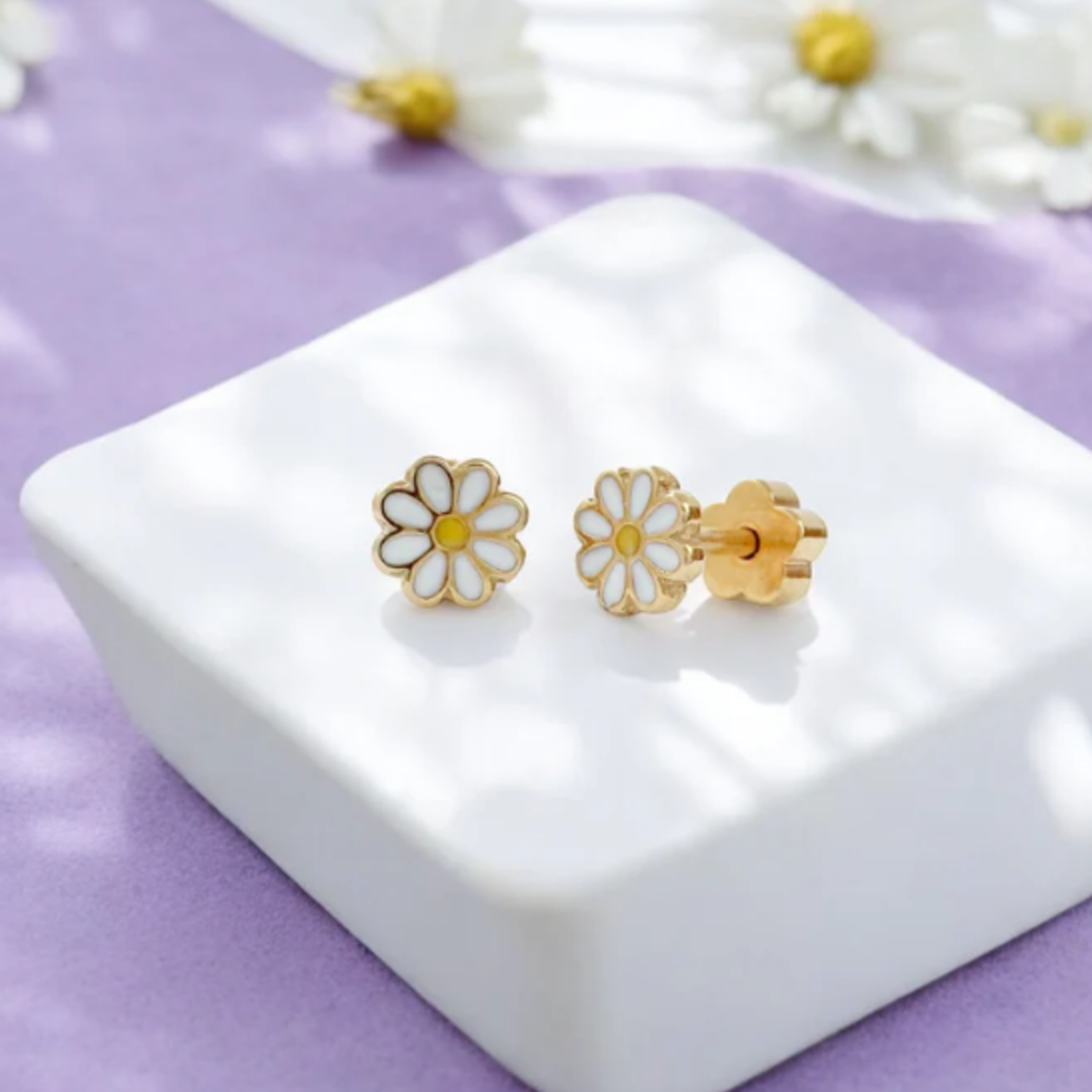 Daisies Tiny Stud Earrings 14k Over SS