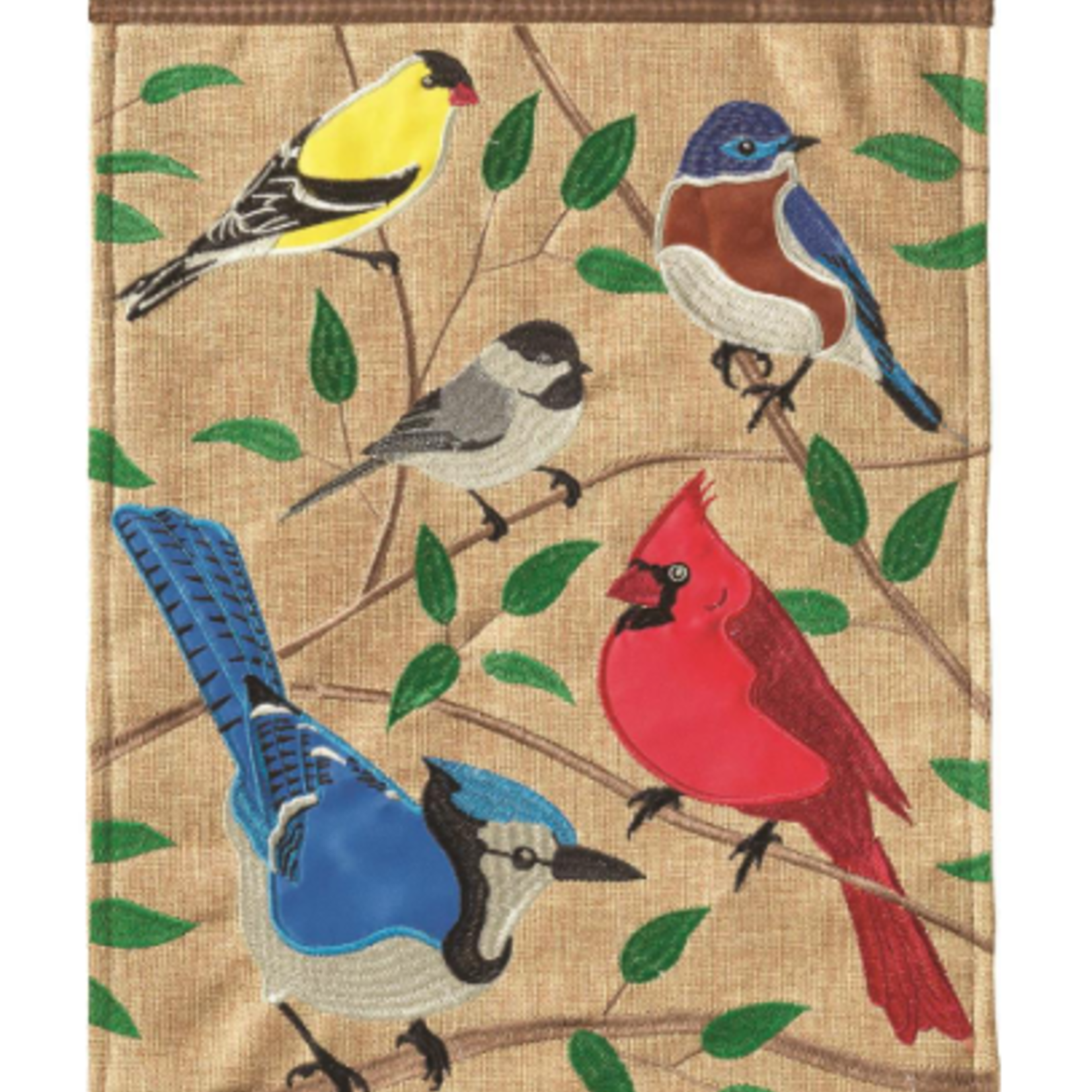 Flag 5 Songbirds Burlap Polyester 13x18