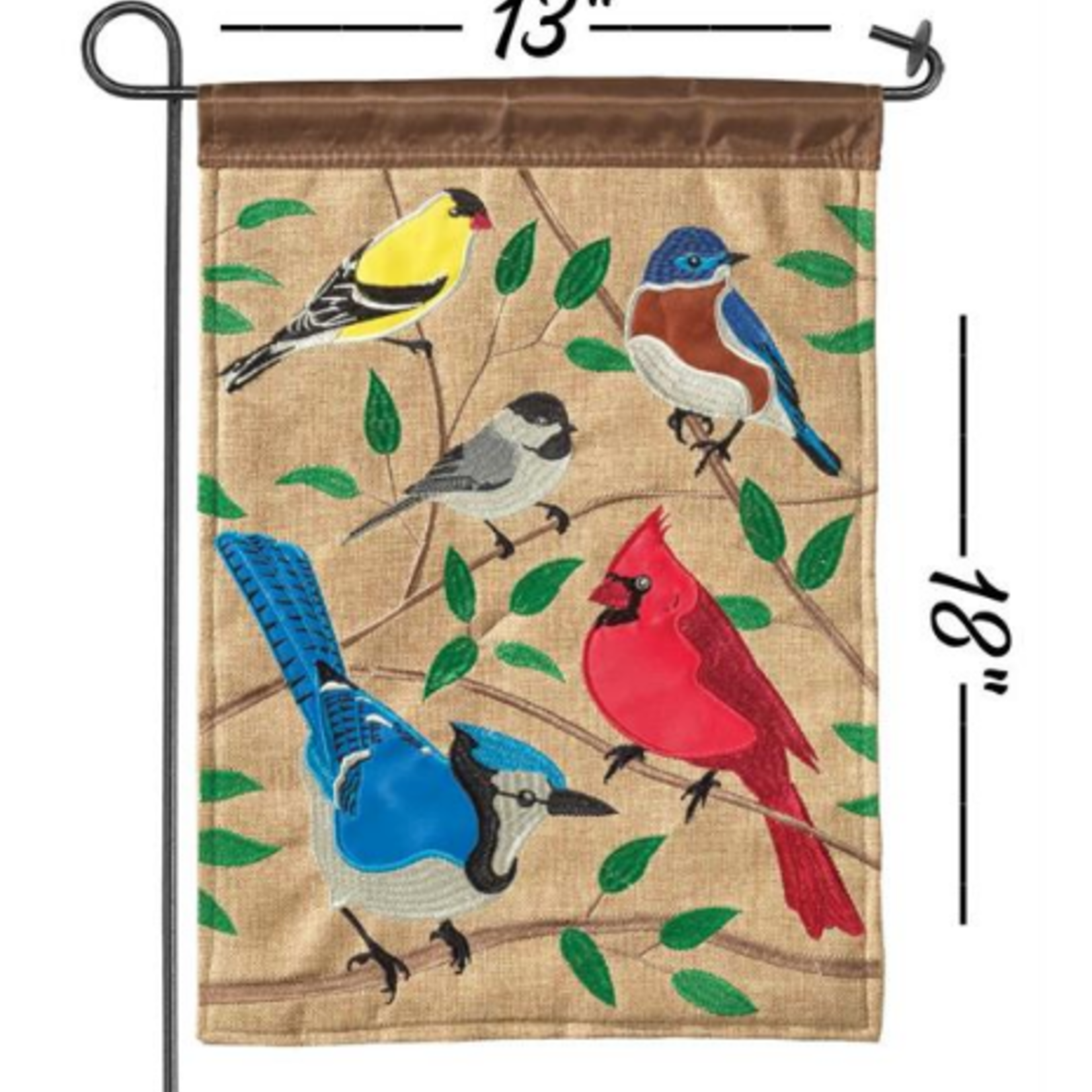 Flag 5 Songbirds Burlap Polyester 13x18
