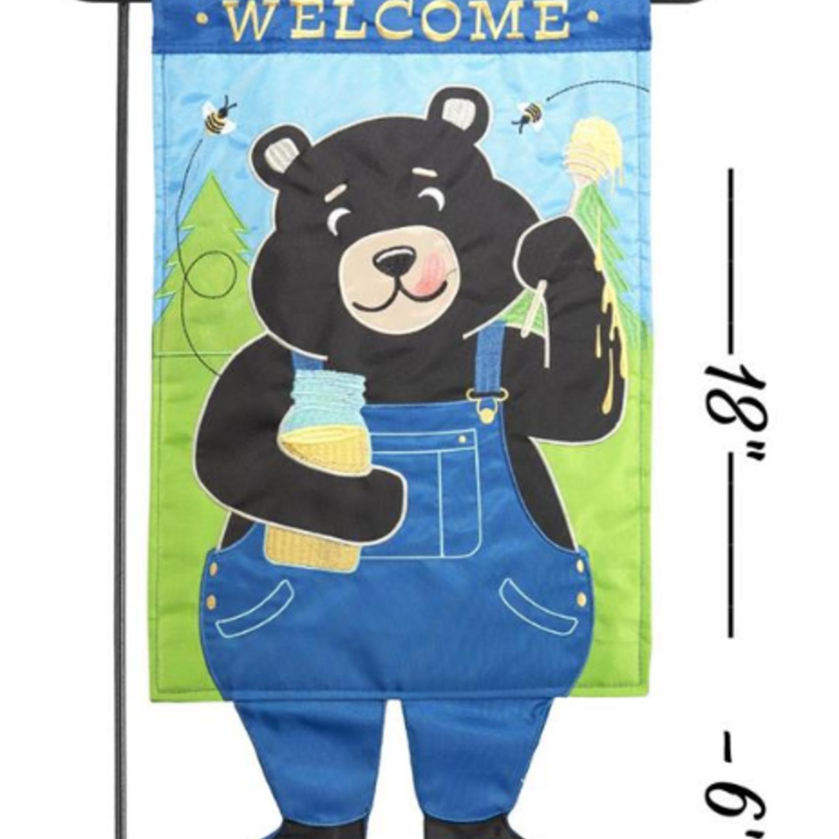 Flag Crazy Leg Black Bear Welcome 13x18
