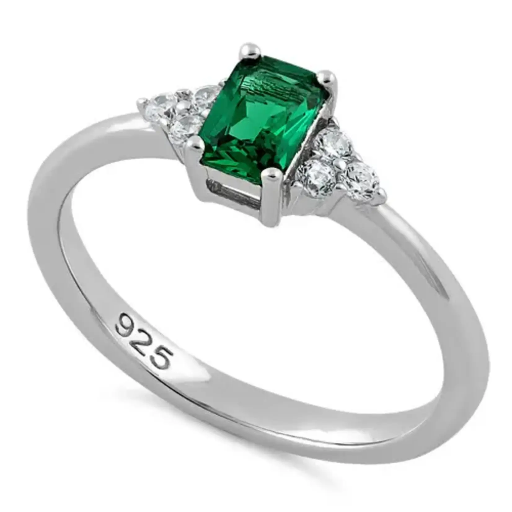 RLD Sterling Silver Green Emerald Cut Ring