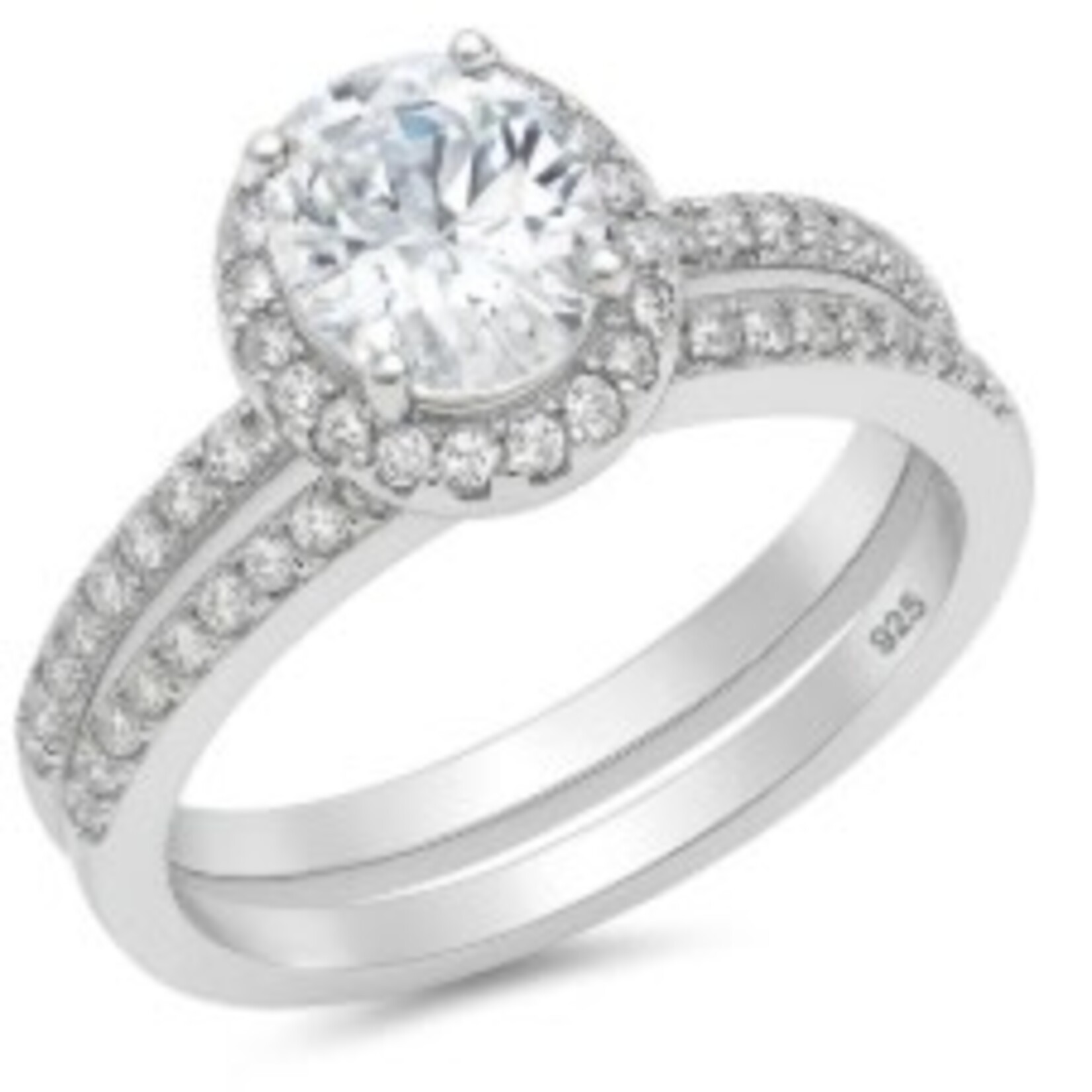 Lily Ana Silver Oval Halo Bridal Ring