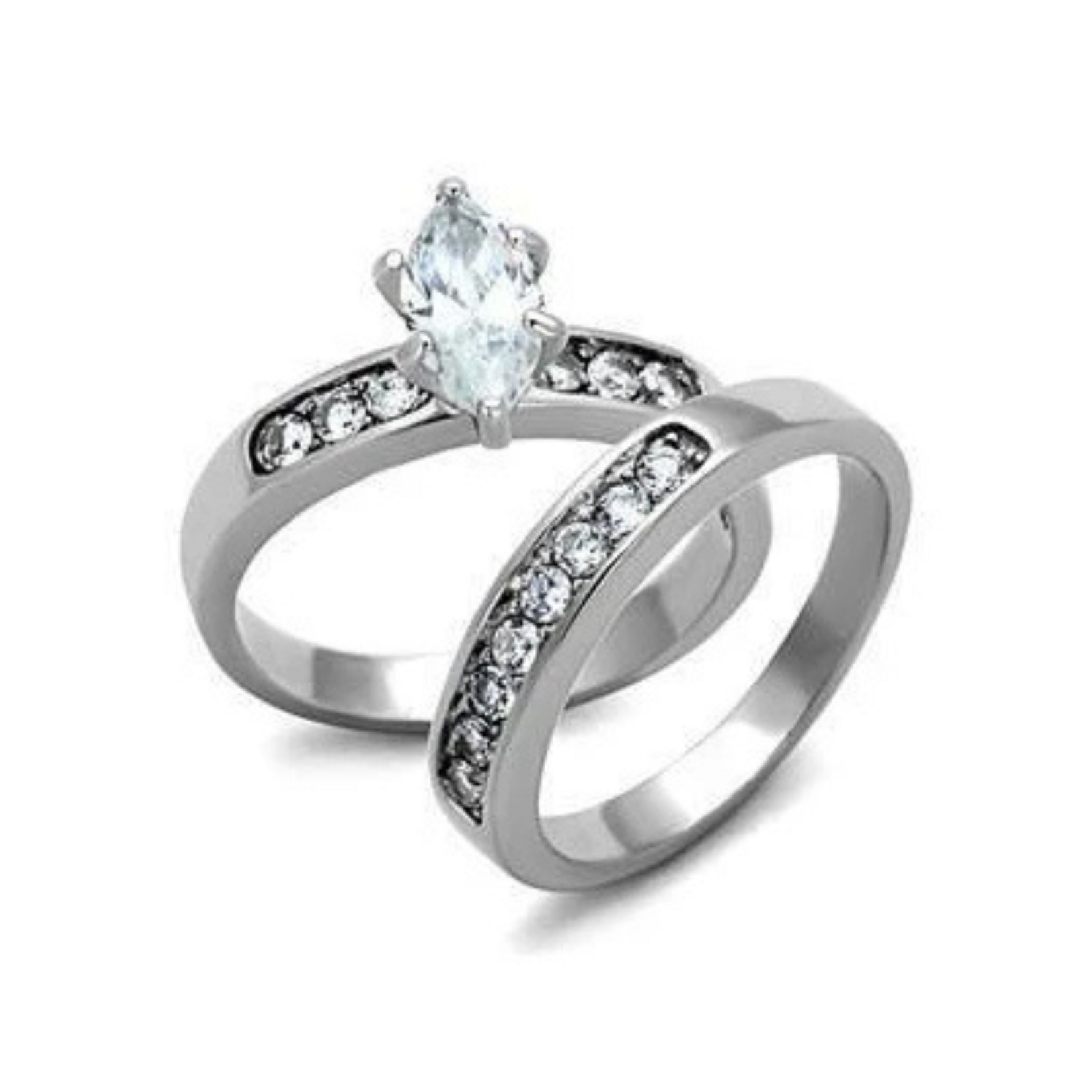 ROS Marquis Cut Stack Wedding Ring Set